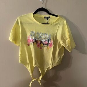 Brave Soul London Yellow Florida Tie Bottom Crop Top Size Small